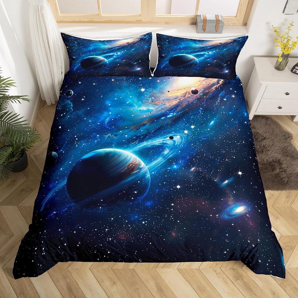 Bettdecke Weltraum Bettdecke Galaxie Weltraum Rakete Aufdruck Bettwäsche Set Universum Planet Raumschiff Polyester