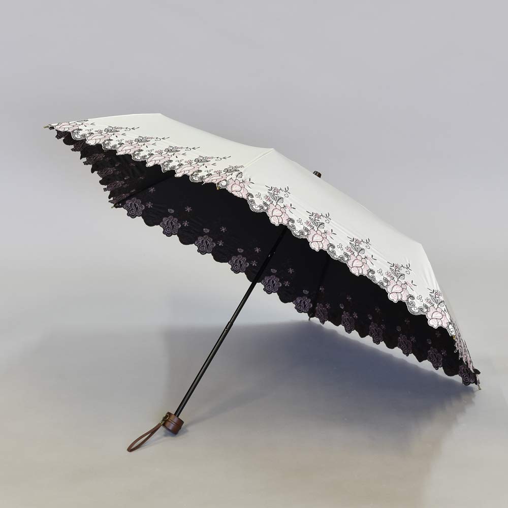 Genuine Umbrella Works Chieflace Folding 6 Easy Off-White Umbrella, Ribs, Lightweight, Open/Close