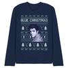Elvis Presley Unisex Adult Blue Ugly Christmas Fair Isle Long-Sleeved T-Shirt