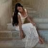 Elegant Lace Two Piece Set Women Irregular Long Skirt and Corset Top French Style Bodycon Dress Matching Sets