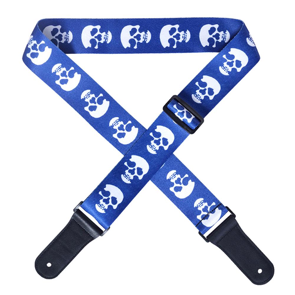 Guitar Strap Acoustic Electric Bass Ukulele Belt Adjustable Skull Pattern Leather HeadBlue