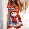 Summer Fashion Women's V Neck Short Sleeve Christmas Style Printed  Dress Sex Short Skirt Dresses Christmas Limited Edition