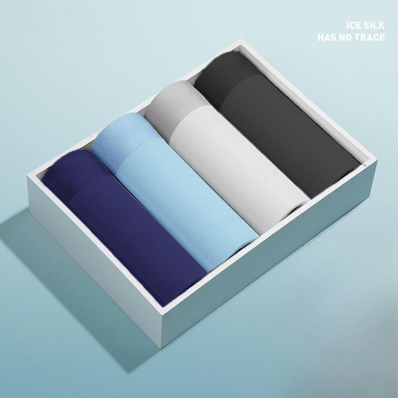 4pcs Men's Ice Silk Underwear Men's Lightweight Silk Smooth Flat Corner Pants Boxer Brief