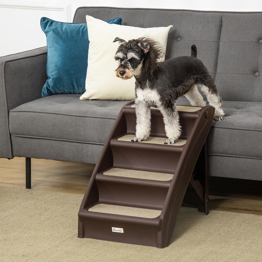 Folding Dog Ladder with 4 Non-Slip Steps In Brown PP