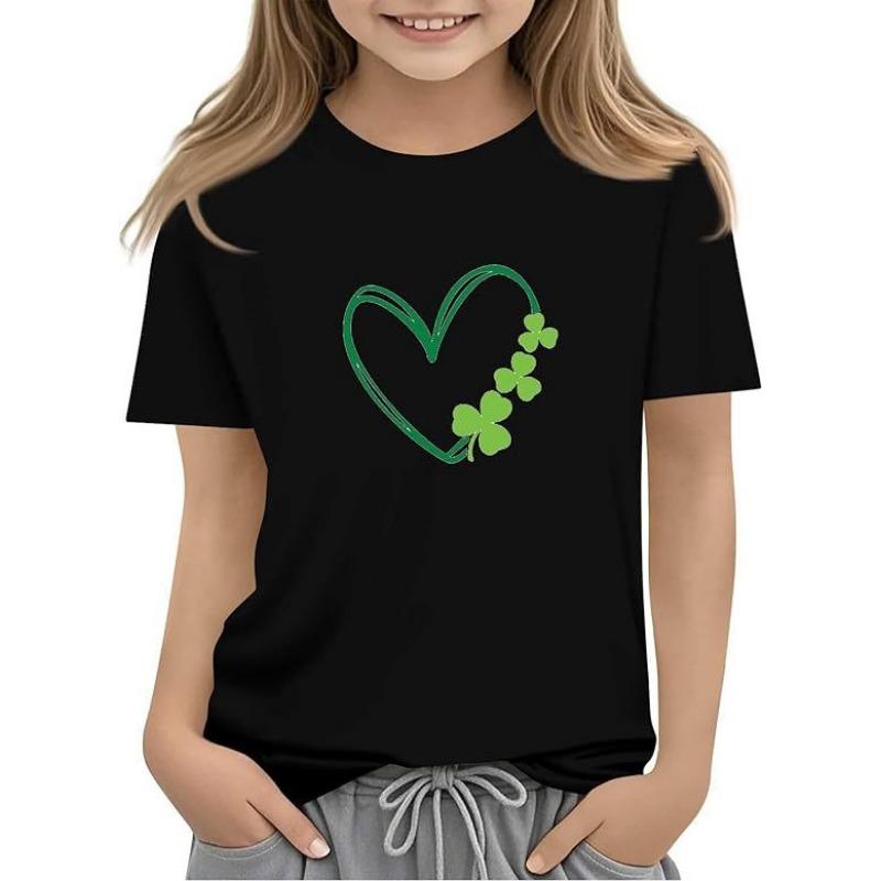 Summer Children's Clothing Breathable Comfortable Casual Fashionable Heart-shaped Pattern Women's Short Sleeved Round Neck T-shirt