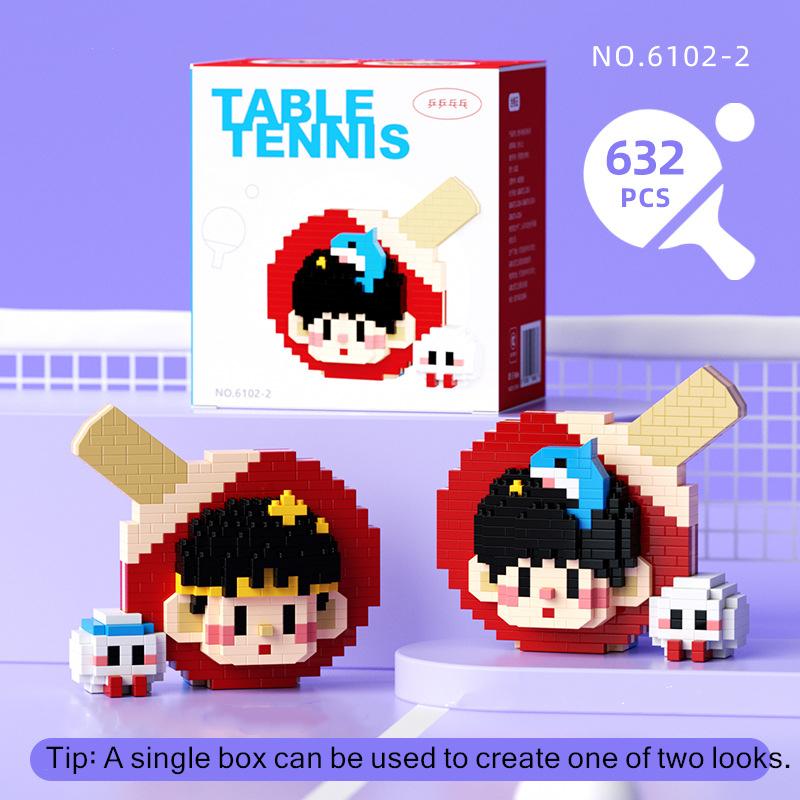 Creative DIY Cute Table Tennis Racket Building Block Model Tiny Particle Educational Assembly Toy Christmas Gift