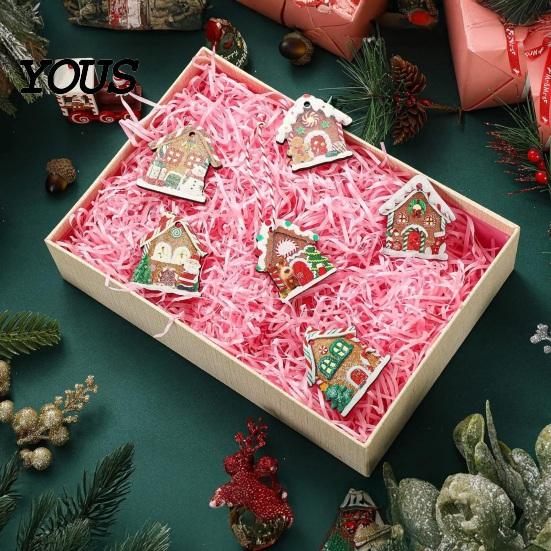 Vintage Candy Cottage Ornaments 24/36Pcs Gingerbread House Christmas Ornaments, Wooden Xmas Tree Decor with Rope, DIY Party Supplies Hanging