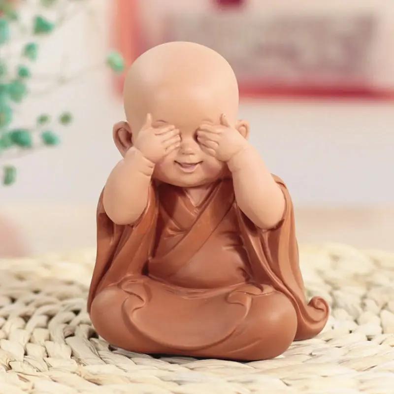 1pc Monk Figurines Car Decoration Crafts,Home Decor Kungfu Monks Figure Car Ornament Buddha Boy Accessories Figurines Tea Pet