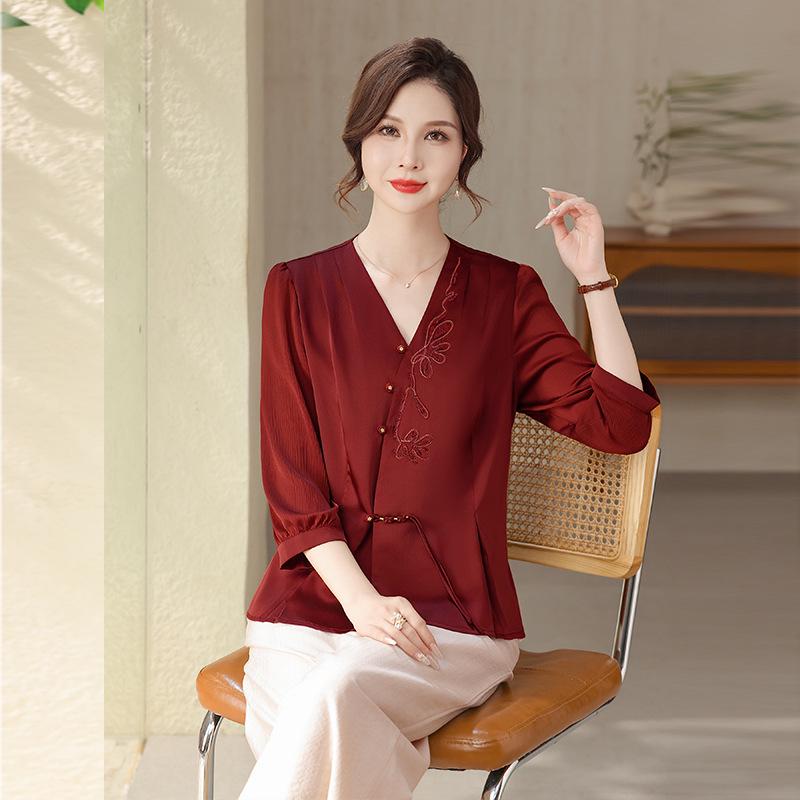 

Stylish Embroidered Summer Top for Middle-Aged and Elderly Women - Seven-Sleeve Design (HGC88515) 190