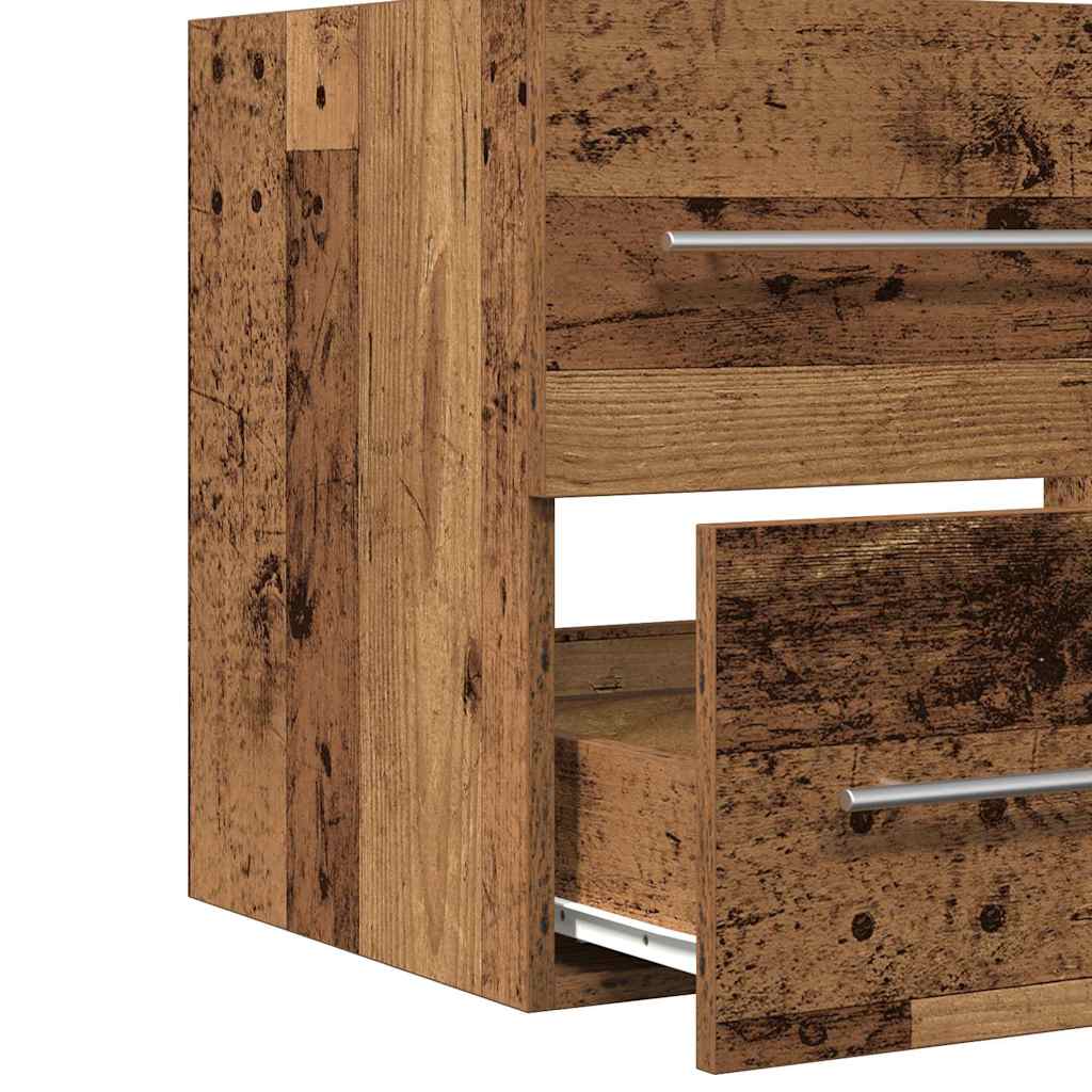 Washbasin Cabinet Set 2 pcs Reclaimed Wood Look Engineered Wood & Ceramic