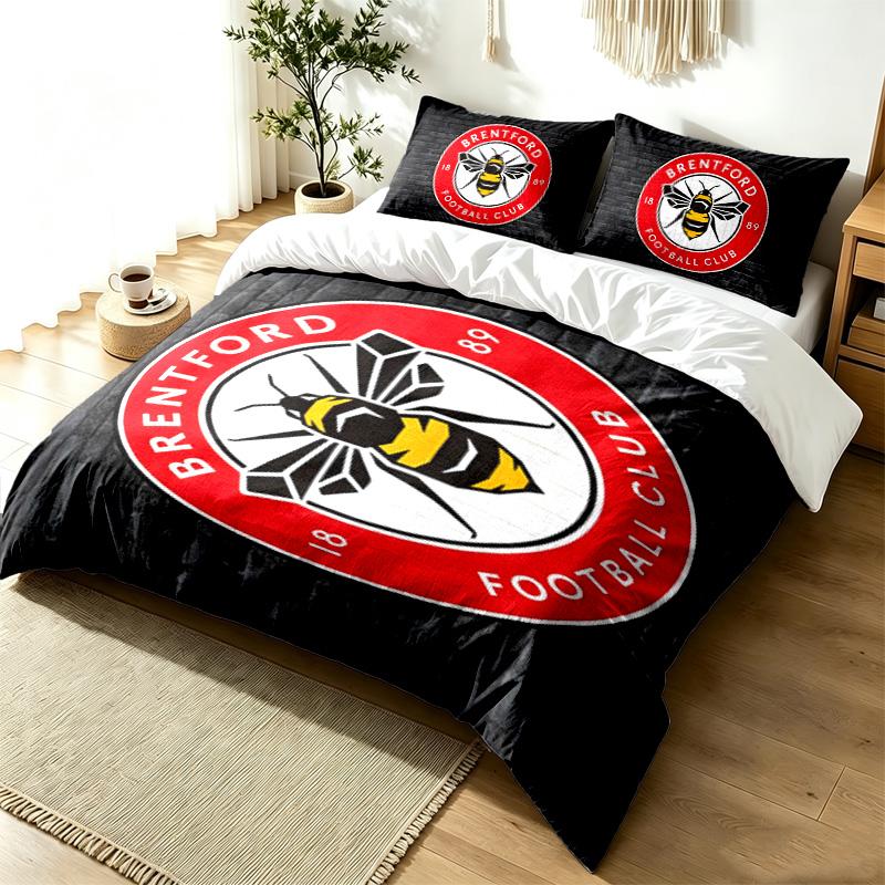 Set Copripiumino 3 Pezzi Brentford FC Semplice Moderno Set Biancheria da Letto Resistente alle Pieghe Tessuto Morbido Uso Stagione Singola un regalo perfetto