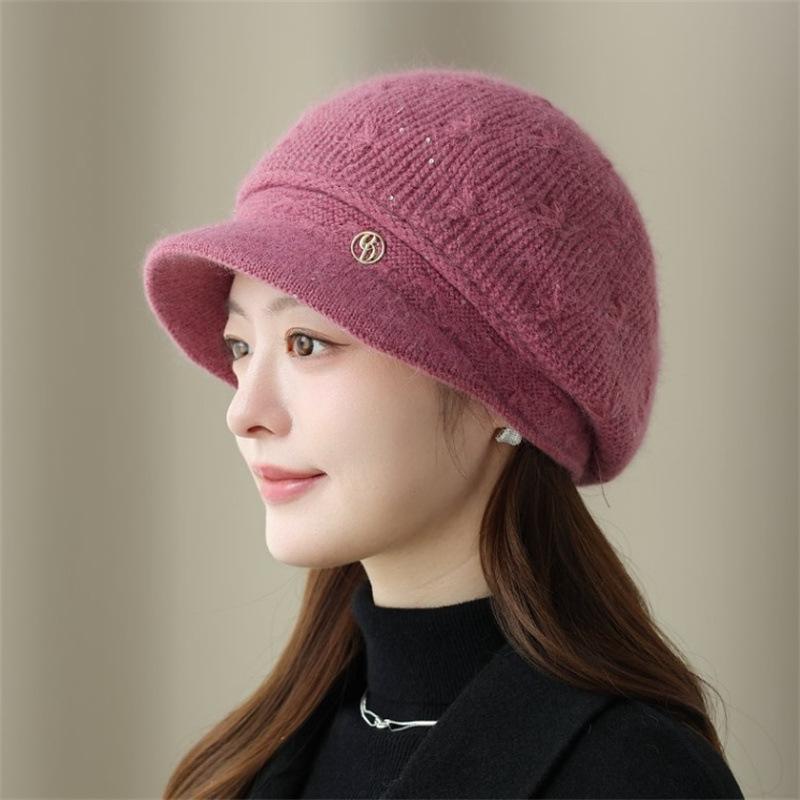 Winter mother hat women's plush thick knitted wool thermal hat in the elderly outdoor cycling cold cotton hat