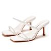 Fashion Summer Women High Heels Sandals String Bead Slip On PU 7CM Thin Heels Office Work Korean Style Women Shoes White