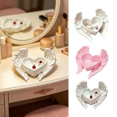 Angel Wing Jewelry Tray 3D Printed Heart Ring Holder Dish Small Trinket Organizer Bowl for Rings Earrings Necklaces