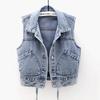 In Stock: Women's Loose Fit Sleeveless Denim Vest with Big Pockets - Short, Slim Lace-Up for Spring/Autumn