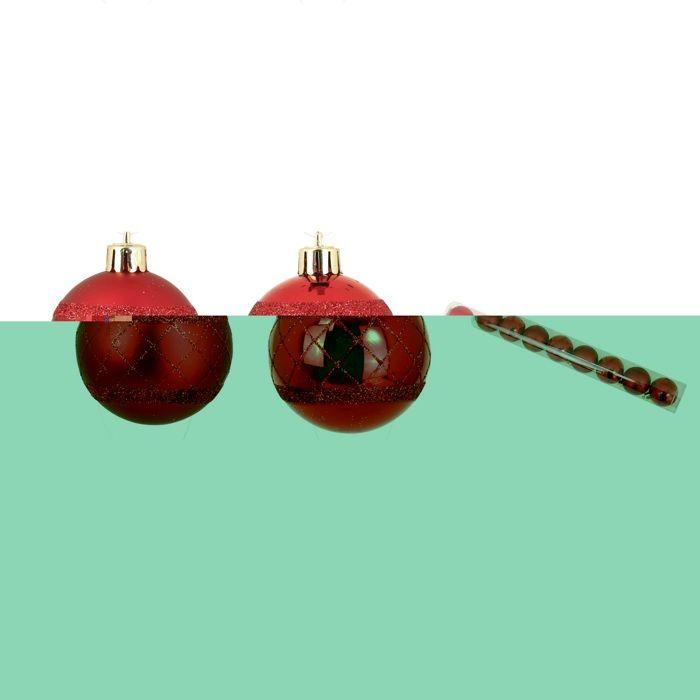 Boules de Noël - Set de 8 - Rouge - Décor Carreaux - Diamètre 6 cm
