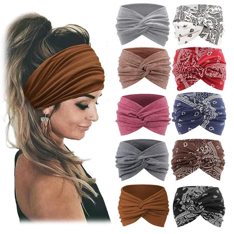 Boho Dámska Široká Športová Jógová Čelenka - Elastický Doplnok do Vlasov na Beh
