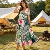 Frauen Casual Lose Bohemian Blumenkleid Kurzarm Lange Maxi Sommer Strand Swing Kleid