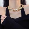 Gold Color Choker Necklace Heavy Metal Twisted Chain Exaggerated Chunky Chain Necklace  Men