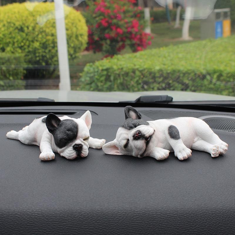 Cartoon Sleeping French Bulldog Car Decoration Cute Simulation Dog Car Decoration Gift Children's Toy Home Decoration
