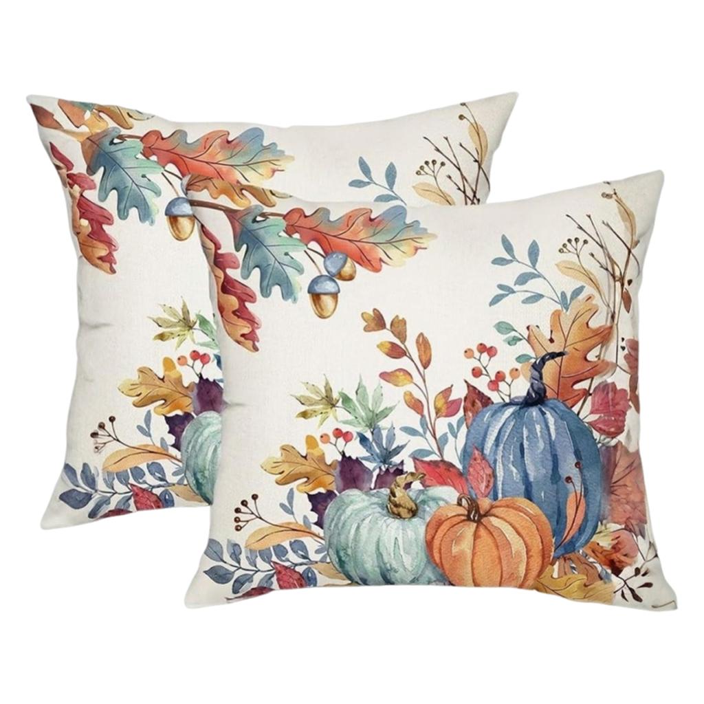 2Pcs Thanksgiving Decor Pillowcase Washable Pumpkin Print Cushion Cover Wear Resist Sofa Linen Pillow Covers for Outdoor Couch