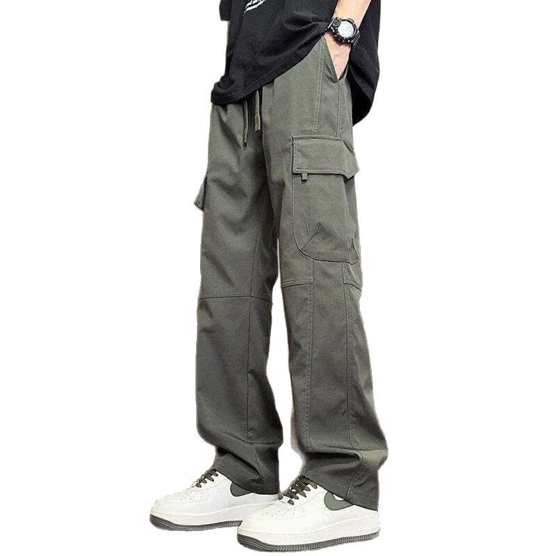 Summer overalls men's new loose straight paratrooper casual pants outdoor charging wear-resistant multi-pocket work pants