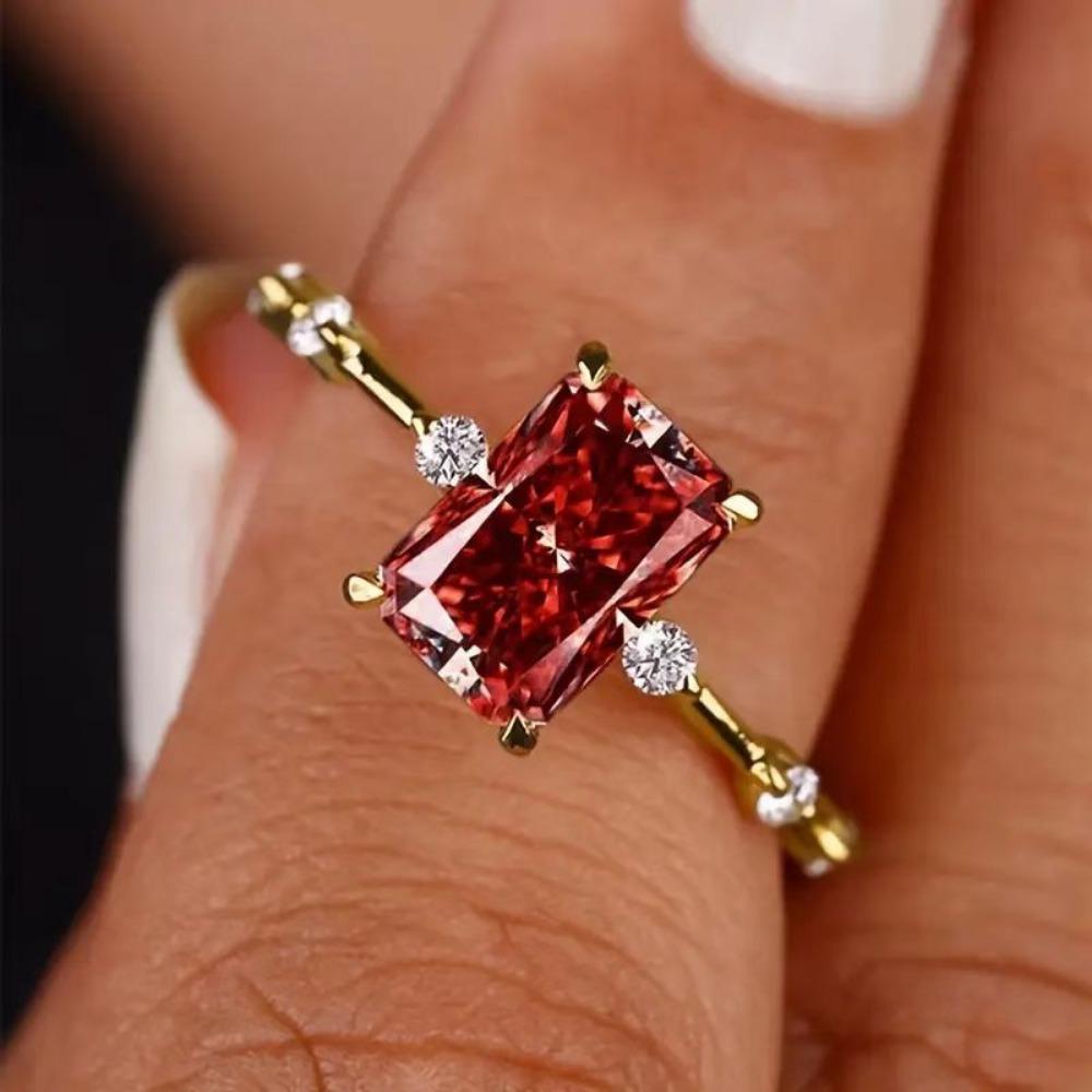 Luxury Sparkly Extra-large Square High Quality Colorful Zircons Rings for Women Bride Wedding Engagement Finger Jewelry Gifts