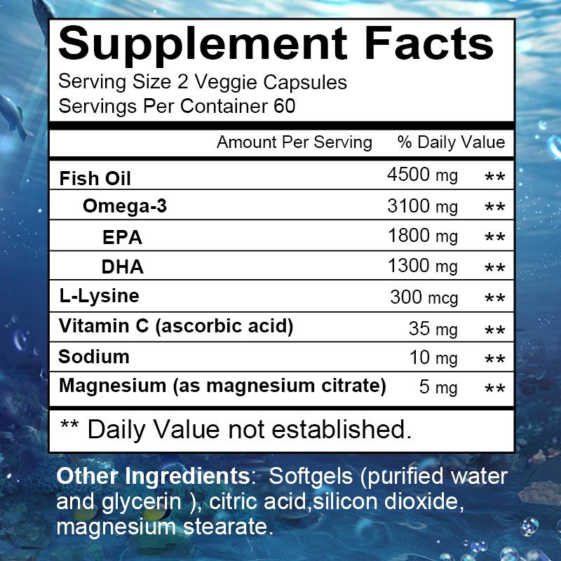 High Potency Omega 3 Fish Oil Softgels 4500mg EPA DHA Capsules 120 Count