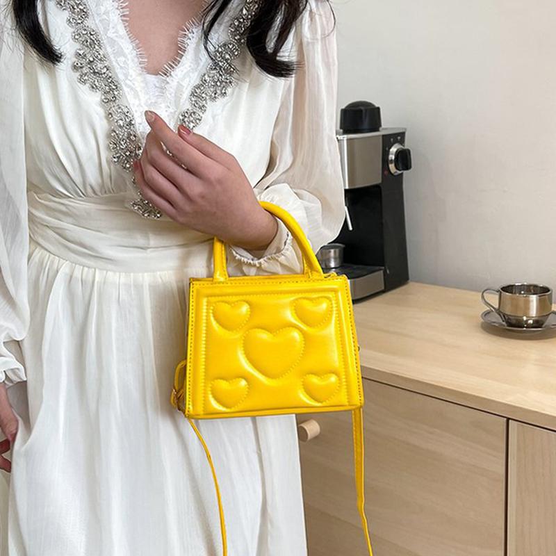 Elegantní Retro Jednobarevná Mini Kabelka Všestranná Korejský Styl Vzor Srdce Láska PU Kůže Crossbody Taška přes Rameno pro Středoškolačky