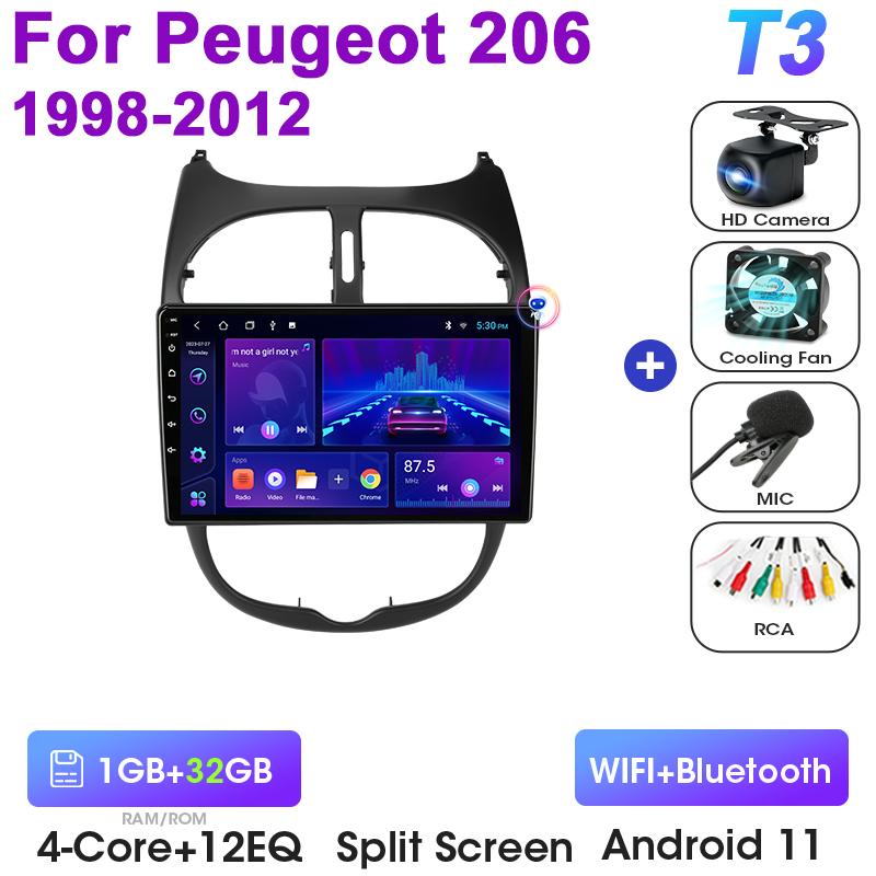 Für Peugeot 206 206CC SW 1998 - 2012 2 Din Android 12 Autoradio Multimedia Video Player GPS GPS 4G Carplay Auto Stereo Head Unit