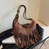 Large Capacity Bag Women's Autumn 2025 New Matte Niche Design Shoulder Messenger Bag Internet Celebrity Fringed Bag