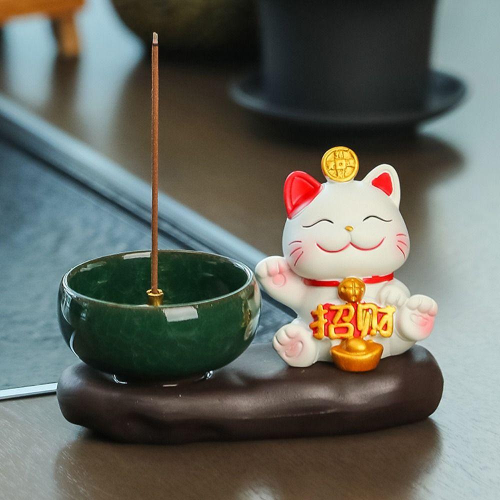 Gift Creative Lucky Cat Incense Burner Chinese Style Ceramic Aromatherapy Base Cute Zen-like Tea Table Oraments Offices