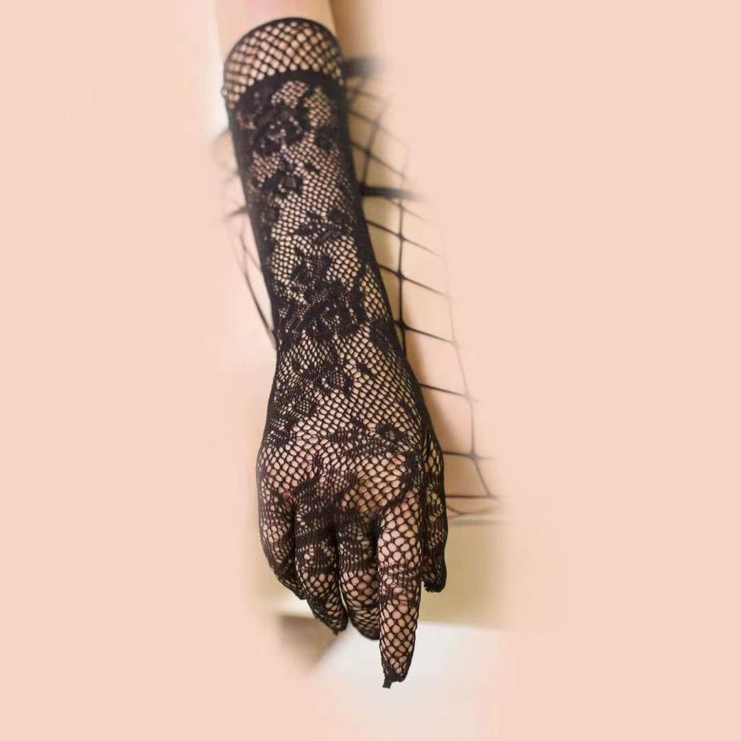 

Gloves sample jacquard rose mesh sleeves ladies sexy skin gloves rose pattern one size
