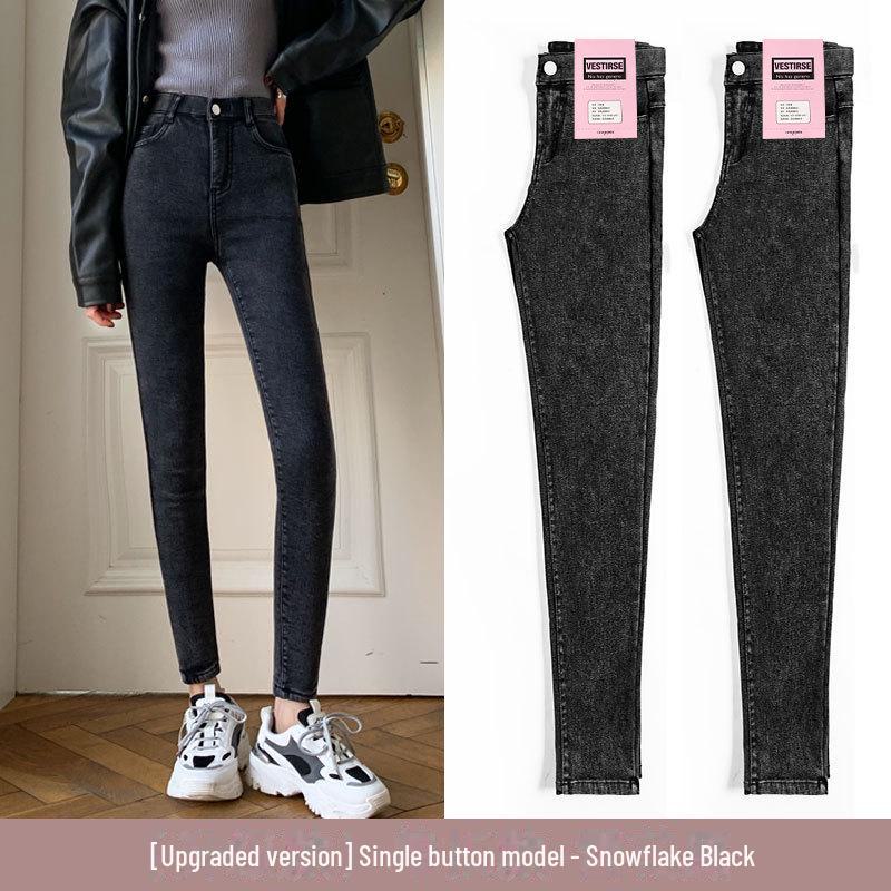 Women's Slim High-Waist Elastic Black Leggings - Perfect for Spring and Autumn 2025