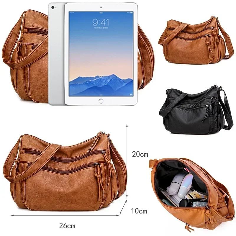 Large Capacity Soft Leather Women's Bag Retro ShoulderBag Simple Crossbody Bag Middle-aged Mom Ladies Messenger Bag