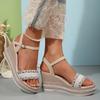 Crystal Weave Wedge Heels Sandals Women 2025 Comfort Thick Sole Platform Summer Shoes Woman Ankle Strap Chunky Sandalias Mujer