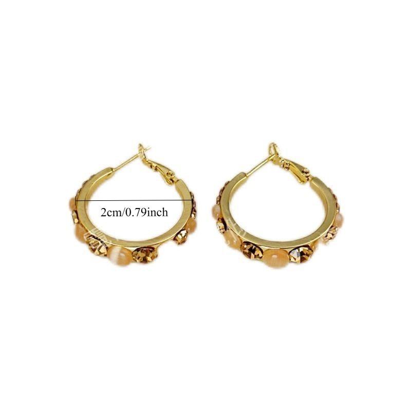 1PAIR Coffee Flash Diamond Opal Earrings Round Face Tiancai Skinny Earrings Premium Temperament Ear Buckles Earrings