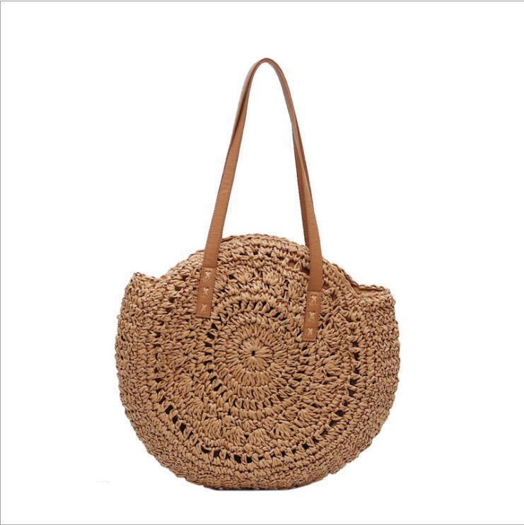 Round Ethnic Style Woven Shoulder Bag - Hollow Paper Rope Tote for Summer Beach and Commute