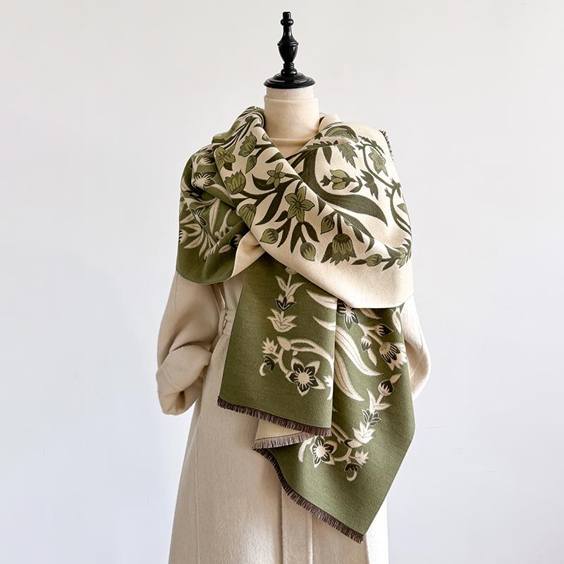 

Luxury Women S Winter Cashmere Scarf - Floral Printed Tasseled Pashmina Shawl Wrap, Bandana & Poncho