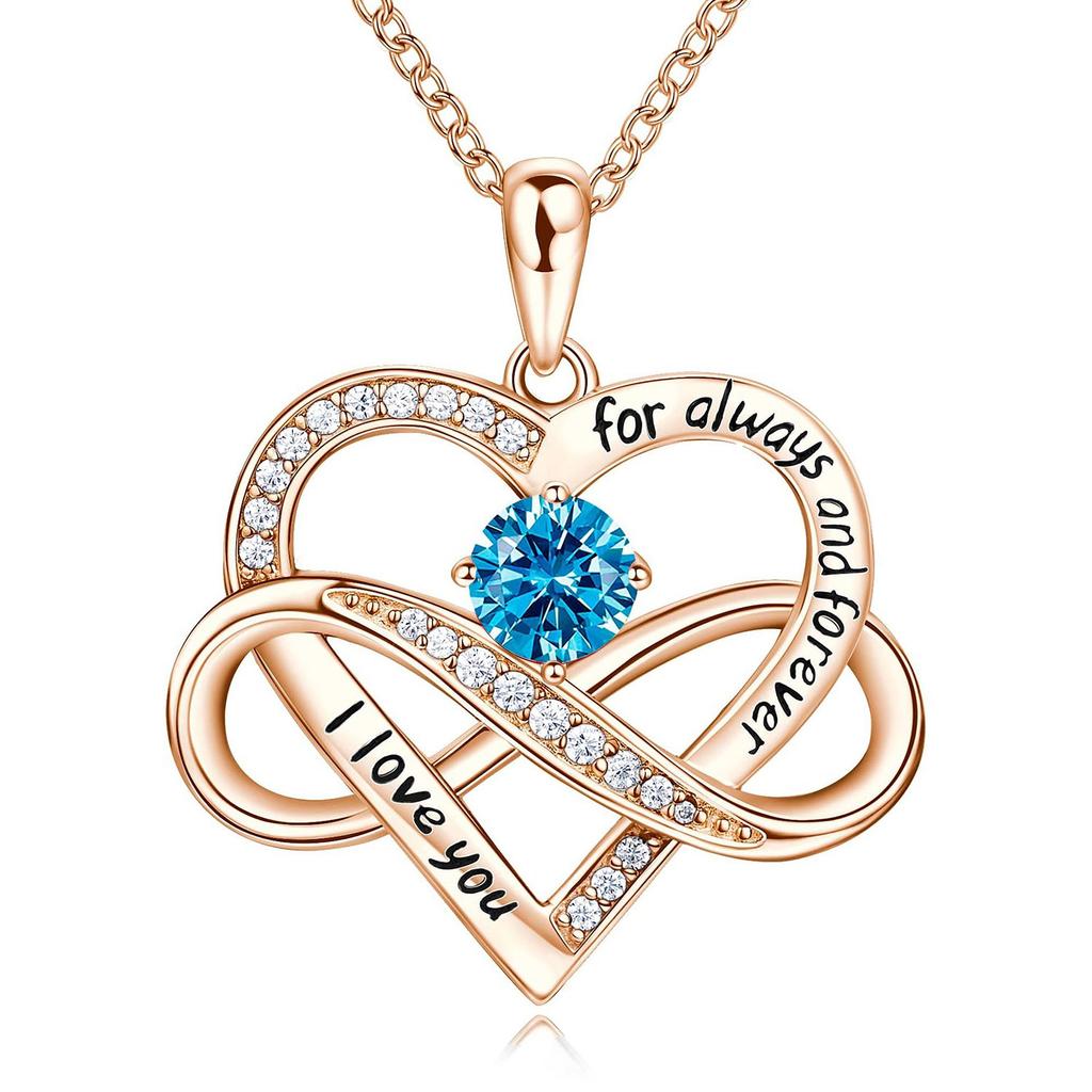 Cross-Border New Style Micro-Inlaid Zircon Infinite Heart-Shaped Copper Link Chain Necklace Twelve Birthstone Pendant Fashion