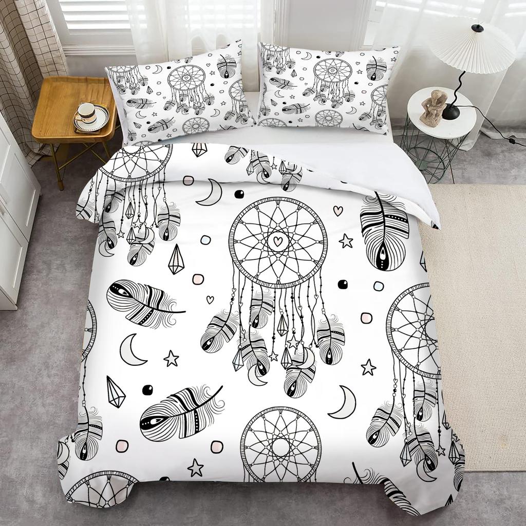 Moon Dreamcatcher Feather 3D Printed Bedding Cover Pillowcase Elegant Bohemian Style Duvet Cover For Teens Adults Quilt Cover