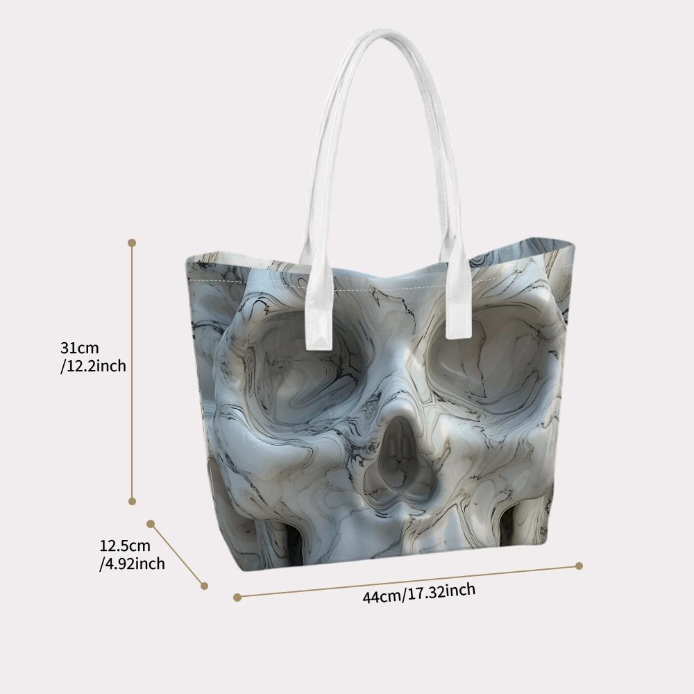 Marble Skull Pattern Casual Tote Bag Stylish Large Capacity Daily Shoulder Handbag