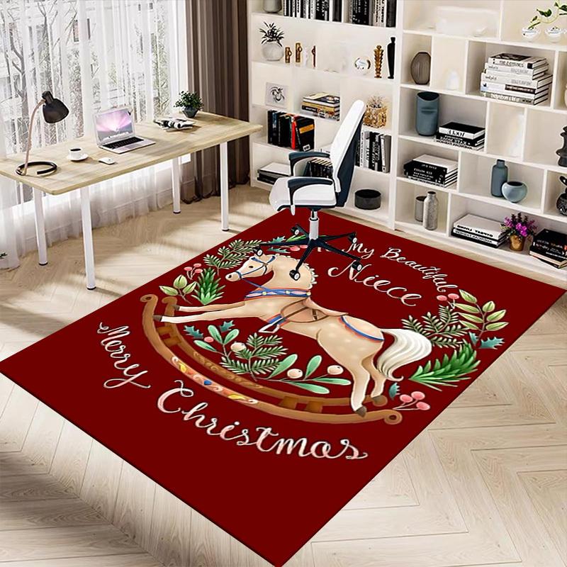 1PC Rocking horse Merry Christmas Extra Large Non Slip Floor carpet, Office, family, bedroom