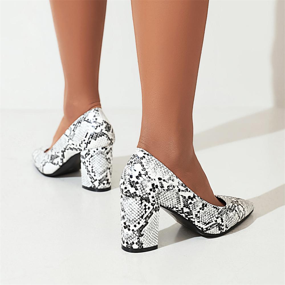 Fashion New Women Pumps Snake Pattern Printing High Heels 7.5cm Lady Shallow Thick Heel Autumn Dress Party Pointed Single Female Shoes