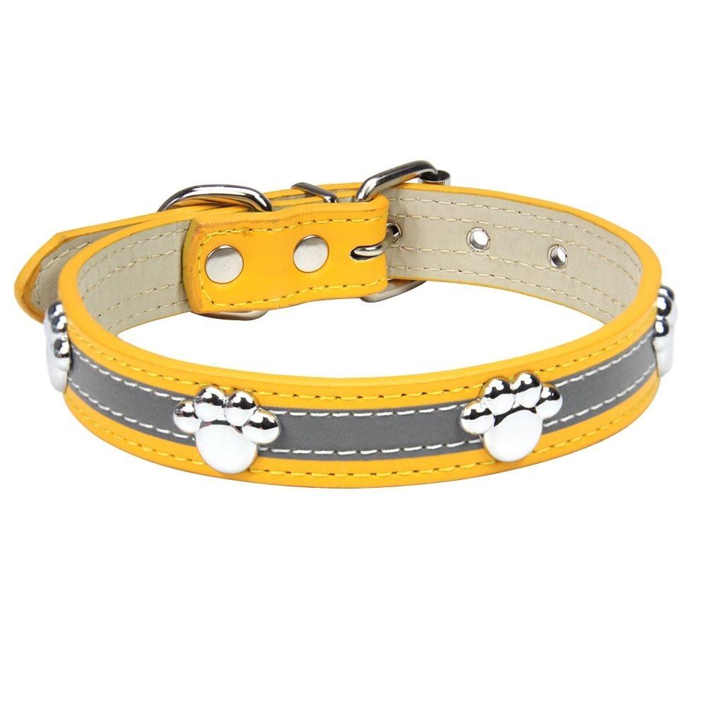 

Leather Reflective Dog Collar Adjustable Dog Necklace Durable Rivets Pet Collar for Dogs Cats XL золотой