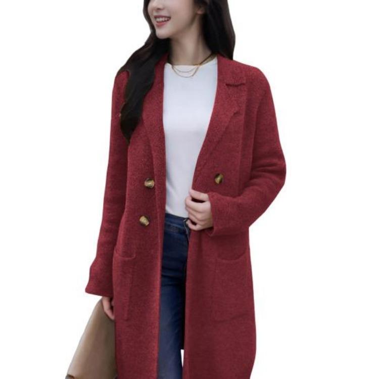Warm Wool Blend Long Coat Women Oversized Double Breasted Trench Notched Lapel Fall Winter Overcoat S красный