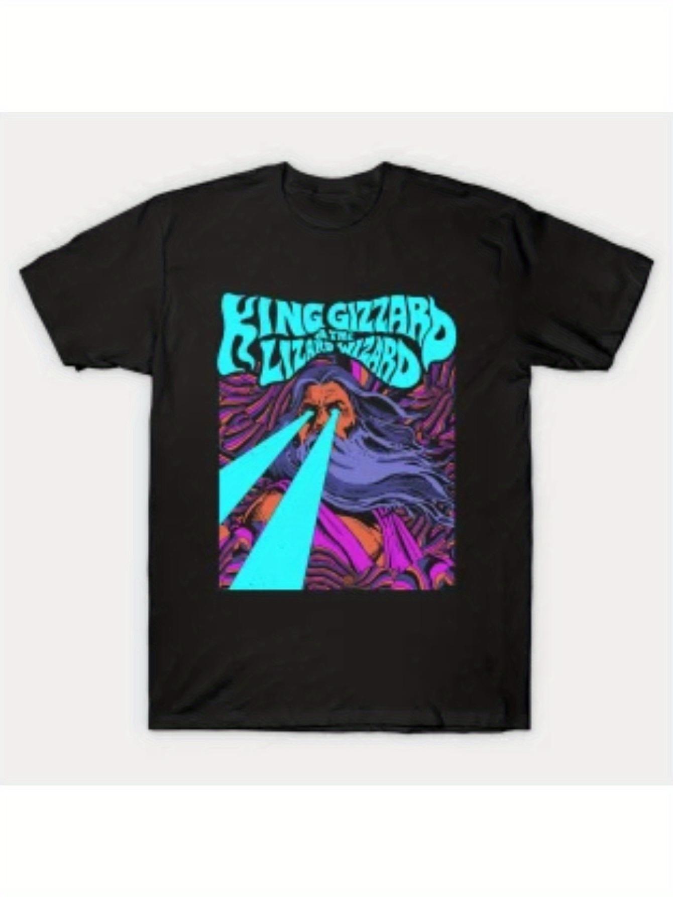 Men S T-Shirt Featuring a Psychedelic Design of a King And Lizard Wizard - Made of 50% L