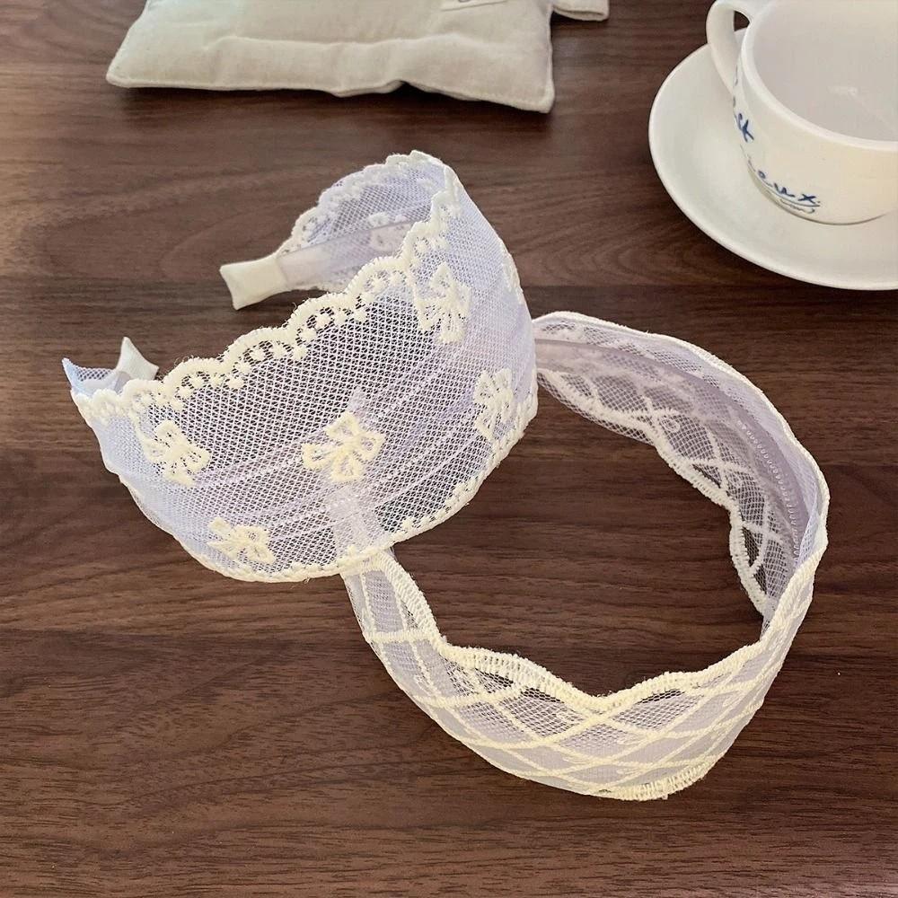 Haarband mit breiten Rändern, bestickter Spitze, Schleife, Netzhaarreif, elegantes Haarband mit Schleife, Geburtstagsgeschenk
