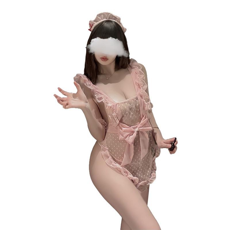 Sexy lingerie pure lust sweet bow maid suspender mesh apron maid