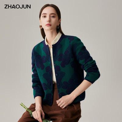Zhaojun 2025 Winter Jacquard 100% Wolle Verdickter Cardigan